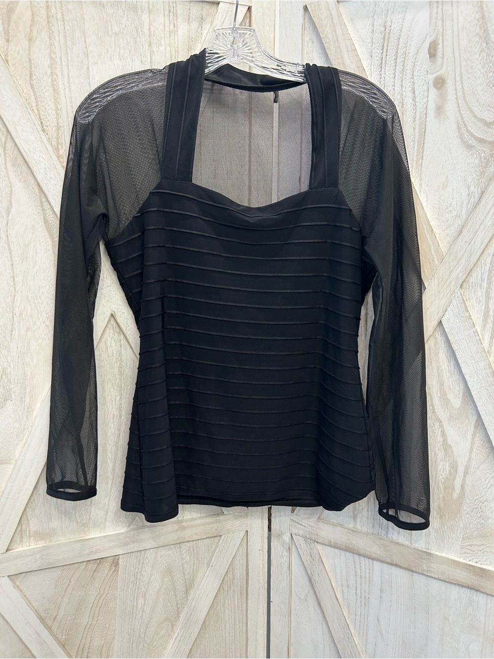 Black Layered Mesh Long Sleeve Women's Blouse